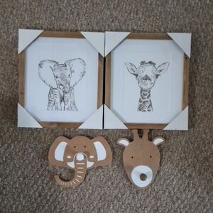 Animal Wall Art Set with Elephant and Giraffe